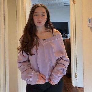 Aerie Off-the-Shoulder Lavender Sweater